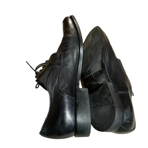 Bruno Magli Black Leather Square Toe Lace Up Dress Shoes